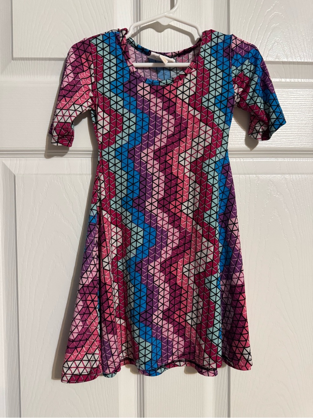 LuLaRoe Kids Dress in Pink, Blue, Purple Geometric Print